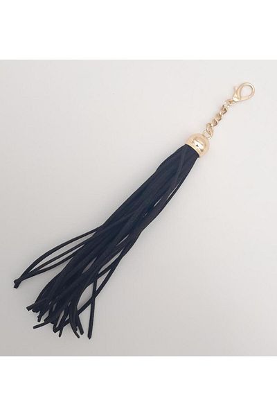 angel çanta aksesuar Δερμάτινη τσάντα Angel Long Suede Nubuck - Αξεσουάρ με κουτί, φούντες, μαύρο, ελαφρύ χρυσό μέταλλο