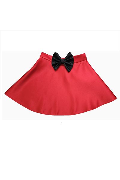 NSMLİFE Red Satin and BlacK Bow Mini Flared SKirt - Girl