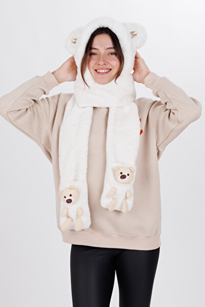 Ecrou Bear Cute Hat - Beanie Scarf, White