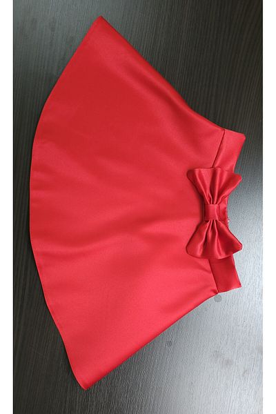 NSMLİFE Red Satin Mini Flared SKirt - Girl, Bow Detail