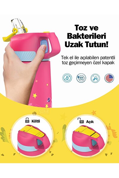 Vagonlife 350ml Pipetli Desenli Kulplu 6 Saat Sıcak 12 Saat Soğuk Çelik Termos Matarası