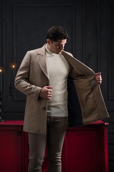 ADVANTE Ανδρικό παλτό Slimfit με γιακά με κουμπιά