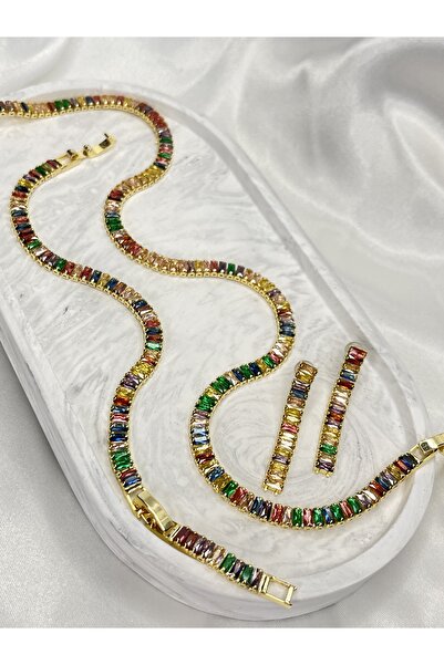 ismim bijuteri Renkli Taşlı Su Yolu Çelik Set Takım