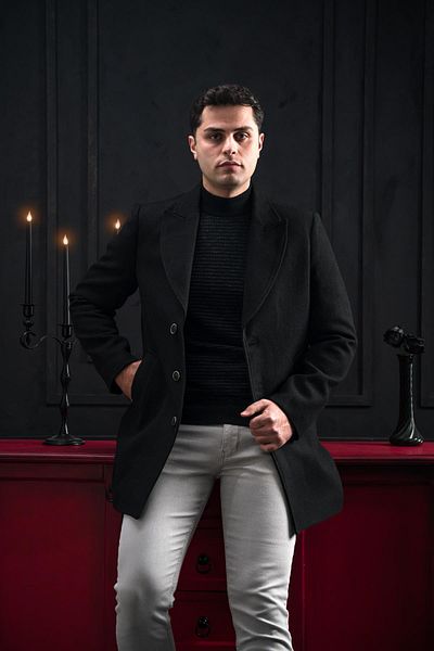 ADVANTE Ανδρικό παλτό Slimfit με γιακά με κουμπιά
