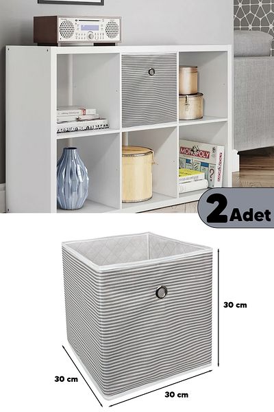 Pazar Kapısı 2 Pieces Shelf Organizer Storage Box Gray 30 X 30 X 30