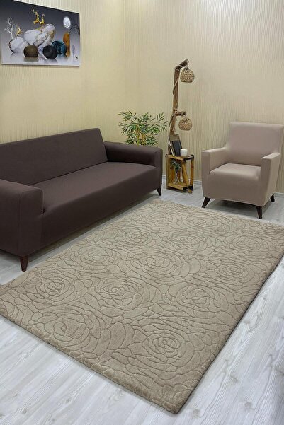 Sahaneev halı örtüsü welsoft kumaş VİZON RENK (GÜL MODEL)