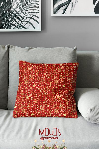 Moud's Double Sided Printed Red Christmas Patterned Suede Throw Pillow Cover - Pl1121