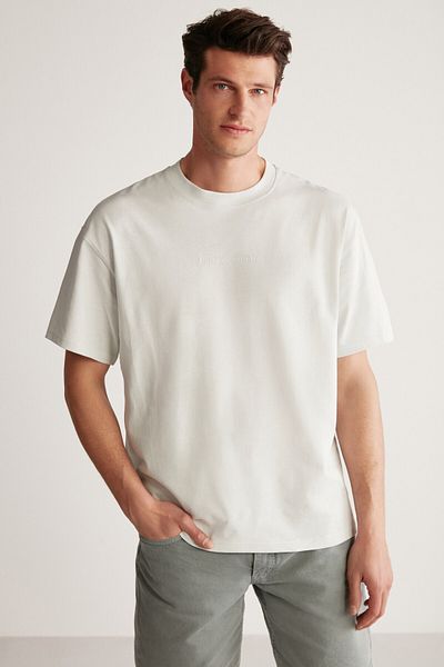 GRIMELANGE Harvey Men's Oversize Fit Special Thick Fabric Printed Mint Green T-shirt