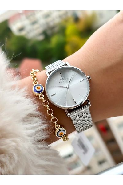 FERRO Brand New Season Silver Color, Steel Strap, Simple Model Women's Wristwatch + Bracelet in Box