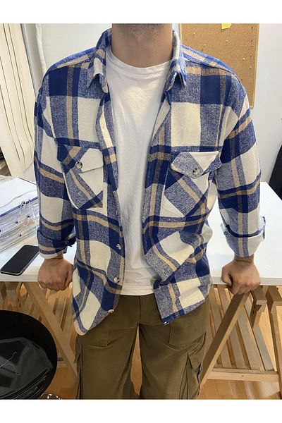 COOL TARZ Мъжка тъмносиня тениска риза Lumberjack с два джоба и горчица