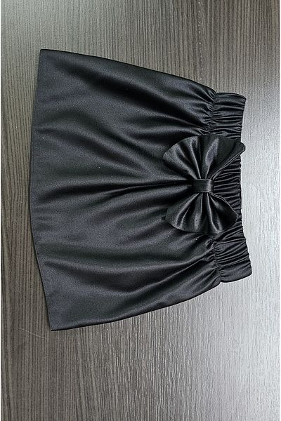 NSMLİFE Fusta Neagra din Satin pentru Fata Fusta Neagra cu fundita cu talie elastica