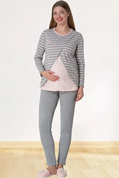 Lohussa Women's Pink Striped Maternity Pajama Set