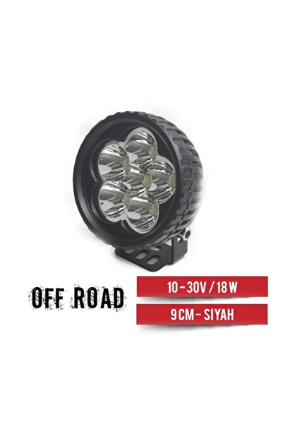 AHMET OTOMOTİV Projektör 10-30V 18W Off-Road Yuvarlak 9cm Siyah Renk