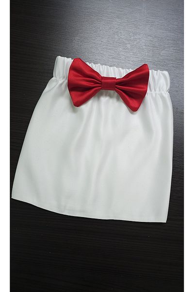 NSMLİFE Fusta albă din satin pentru fetiță Fusta cu fundă roșie cu talie elastică