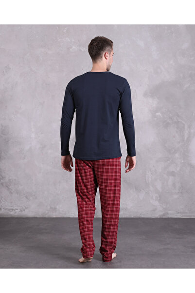 PİJAMORE Bayram Erkek Pijama Takımı Ekose Baskılı,Uzun Kollu,Cepli, Mevsimlik 100% Pamuk, Çeyizlik,damatlık