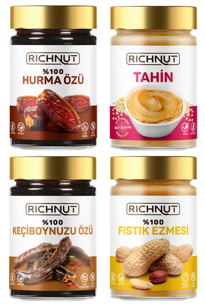 RİCHNUT 4'lü Avantaj Paketi (%100 Tahin, Fıstık Ezmesi, Harnup Özü, Hurma Özü)