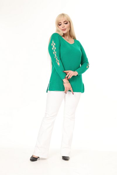 MJORA Green V-neck Sleeve Detailed Knitted Sweater