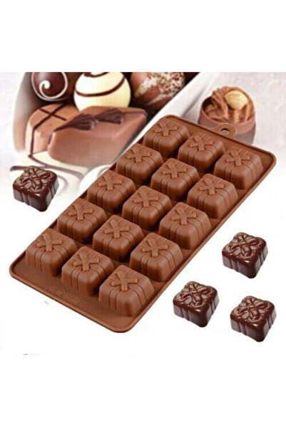 Paras Ticaret 15 Göz Fiyonklu Hediye Kutusu Şekilli Silikon Mum Şeker Kurabiye Jöle Çikolata Buz vb Kalıbı (1 Adet