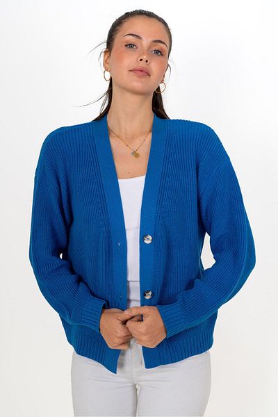 CHUBA Cardigan Thessaloniki pentru femei, cu nasturi, cu decolteu în V, albastru 24W147