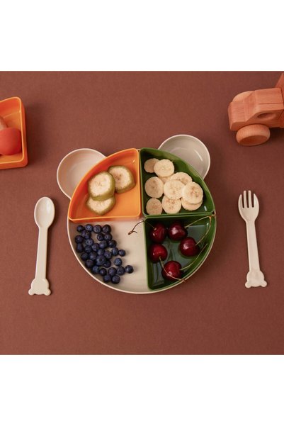 Tucklebery Buddy Food Plate, 7-Piece Teddy Bear Tray Set for Babies and Children