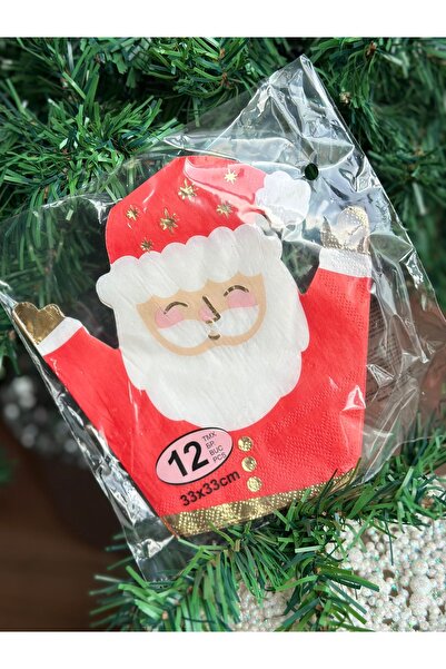 QUEEN AKSESUAR Imported luxury metal bright red hat Santa Claus patterned fancy Christmas tableware decoration napkin set