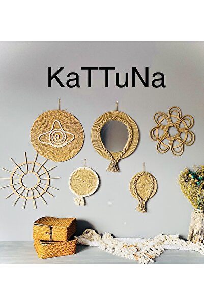 kattuna Bohem Hasır Ayna Duvar Dekorasyon Ürünü 6’lı Set