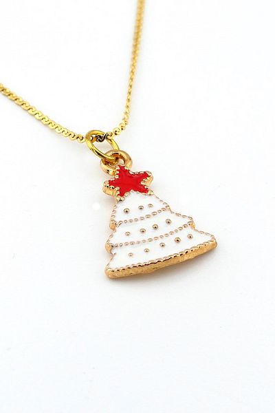 Solfera Christmas New Year Snowy Pine Tree Christmas Steel Chain Necklace Q0748