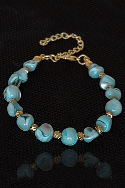 Tesbih Atölyesi Certified Blue Mother-of-Pearl Stone Bracelet - Adjustable