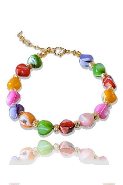 Tesbih Atölyesi Certified Colored Mother of Pearl Stone Bracelet - Adjustable