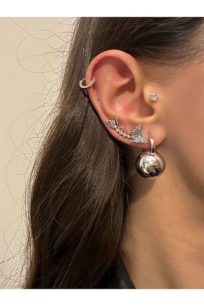 Okko Store Hoop Earring Detailed Ball Earrings