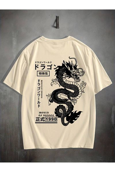 NOFLEN Μπλουζάκι Unisex Dragon Printed Oversize 100% βαμβάκι