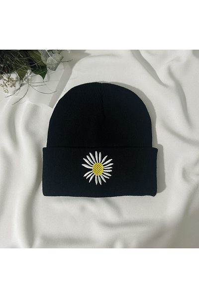 TOFY BUTİK Daisy Printed Beret Black