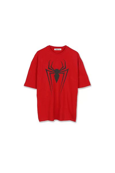 Touz Spider Printed Red Unisex Oversize T-shirt