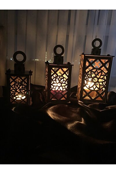 KG Tasarım 3'lü Ahşap Dekoratif Süs Fener Seti