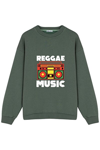 GreenMint سويت شيرت كبير الحجم للجنسين موسيقى الريغي Boombox Rastafari جامايكان