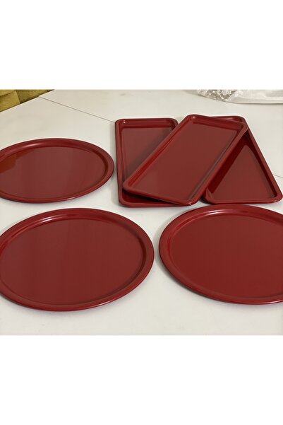 Elzem RED COLOR 6 PACK RECTANGULAR AND ROUND SERVICE AND PRESENTATION TRAY