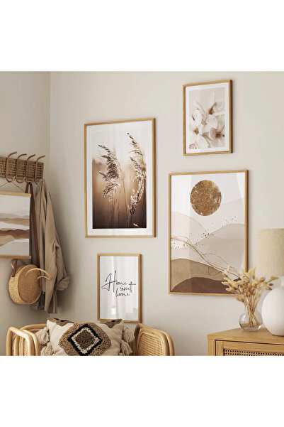 Dekorsiahome Ahşap Çerçeveli TAblo Seti Beige