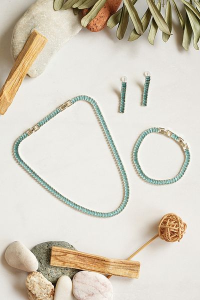 Serelia Tukuaz Zircon Stone Baguette Model Su Yolu Silver Necklace & Bracelet & Earring Set 5 mm