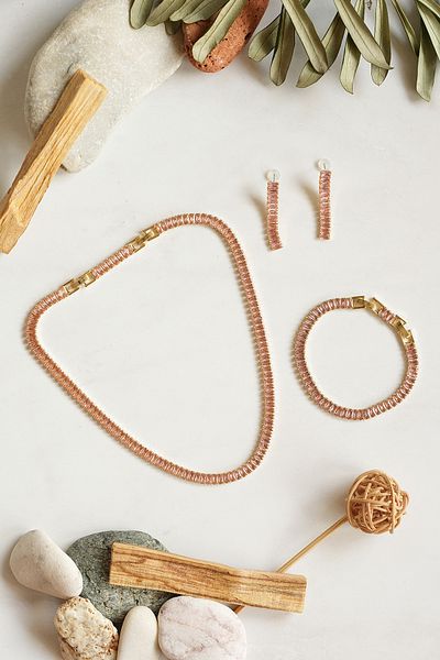 Serelia Pink Zircon Stone Baguette Model Su Yolu Gold Necklace & Bracelet & Earring Set 5 mm