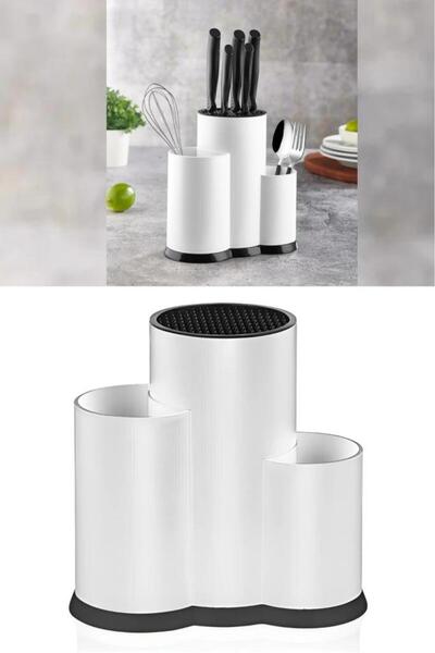 Flosoft Tezgah Üstü Bıçaklık, 3 Bölmeli Kaşık Bıçak Çatal Standı Çok Amaçlı Mutfak Düzenleyici