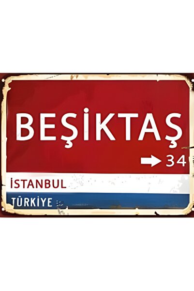 Genel Markalar Beşiktaş Tabelası, Retro Vintage Ahşap Pano, Poster, Beşiktaş ...