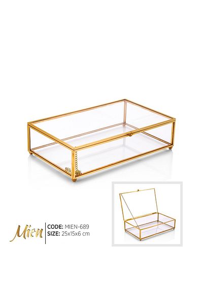 MİEN Cutie de bijuterii din sticlă cu cadru dreptunghiular din oțel Mien