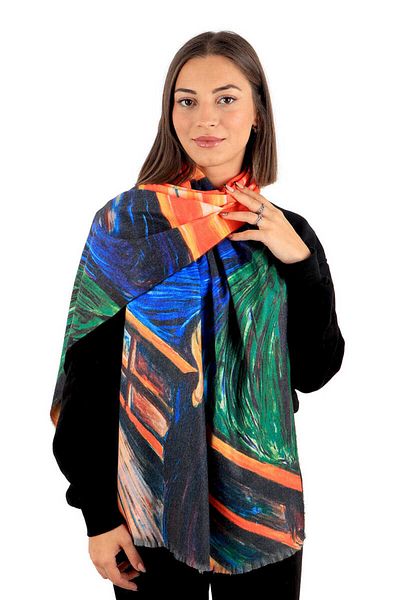 Bursa İpek Orange Scream Pattern Winter Shawl