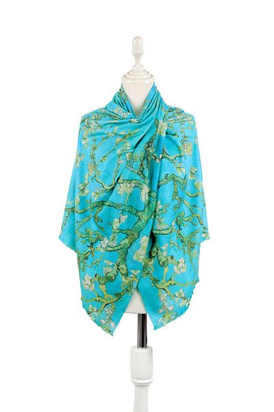 Bursa İpek Water Green Almond Flower Pattern Winter Shawl