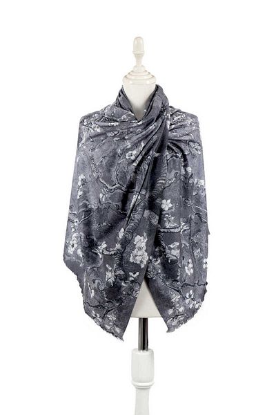 Bursa İpek Gray Almond Flower Pattern Winter Shawl