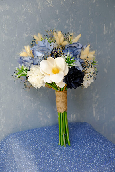 Uğur Gelin Buketi Lacivert Beyaz Sonsuz Aşk Gelin Buketi