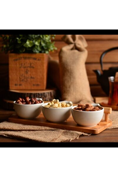 Bambum Carre 4 Parça Çerezlik - Beyaz / Bambu - 26,6x11x4,6 cm