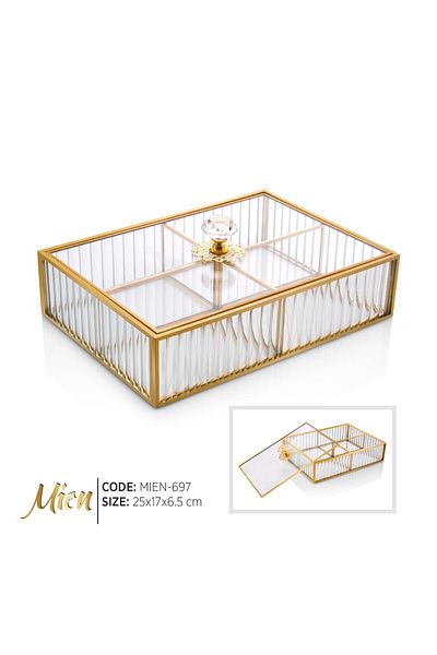 MİEN Mien Rectangular Steel Frame Glass Chocolate-Jewelry Box with Lid