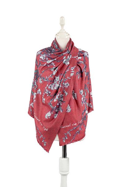 Bursa İpek Red Almond Flower Pattern Winter Shawl