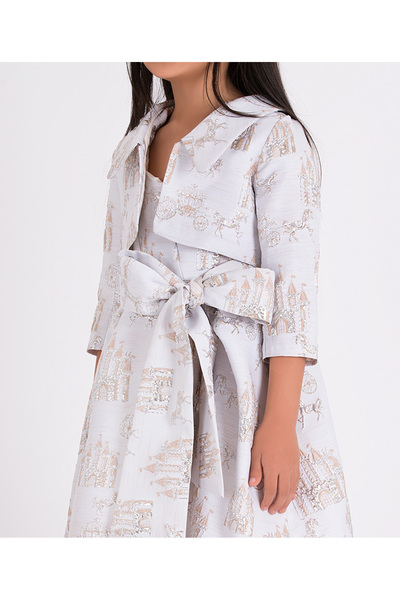 GOOSE Kız Çocuk İşlemeli Işıltılı Jakarlı Ekru Crop Ceket